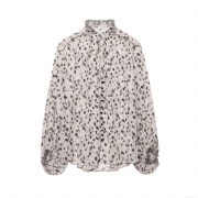 Women's Polka Dot Chiffon Blouse Long Sleeve Ruffle Stand Collar Button Down Shirt Casual Lightweight Tops For Office Daily Ladies Sweet Style