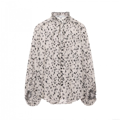Women's Polka Dot Chiffon Blouse Long Sleeve Ruffle Stand Collar Button Down Shirt Casual Lightweight Tops For Office Daily Ladies Sweet Style