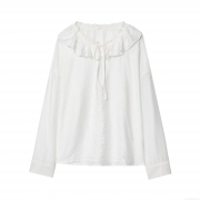 Women's Ruffle Peter Pan Collar Blouse Long Sleeve Tie Neck Solid Color Polyester Shirt Casual Sweet Elegant Tops for Women Spring Autumn