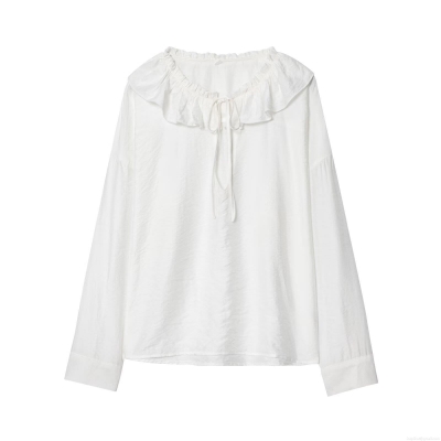 Women's Ruffle Peter Pan Collar Blouse Long Sleeve Tie Neck Solid Color Polyester Shirt Casual Sweet Elegant Tops for Women Spring Autumn