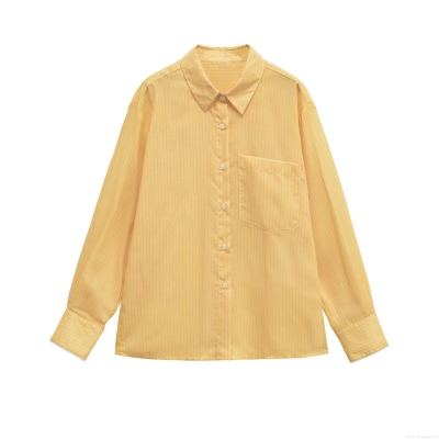 Women's Striped Long Sleeve Shirt Polyester Cotton Blend Pocket Button Down Blouse Casual Fashion Vertical Stripes Office Top For Lady