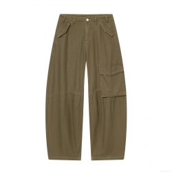 Women's Wide Leg Cargo Pants Casual Mid Waist Streetwear Trouser With Multi Pockets Army Green Loose Fit Polyester Oxford Cloth Pants For Women