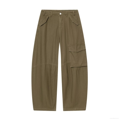 Women's Wide Leg Cargo Pants Casual Mid Waist Streetwear Trouser With Multi Pockets Army Green Loose Fit Polyester Oxford Cloth Pants For Women