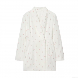 Women's Chic Pink Floral Print Notch Lapel Blazer Single Button Waist Cinching Long Sleeve Polyester Jacket European Street Style Commuter Outerwear