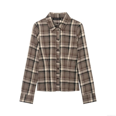 Women's Classic Plaid Long Sleeve Button Up Shirt Lapel Collar Cotton Blend Casual Blouse For Daily Streetwear Autumn Tops