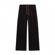 Women Velvet Wide Leg Pants Elastic High Waist Drawstring Solid Color Loose Straight Trousers For Autumn Winter Streetwear Casual Fashion