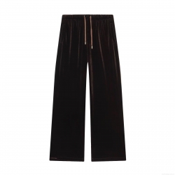 Women Velvet Wide Leg Pants Elastic High Waist Drawstring Solid Color Loose Straight Trousers For Autumn Winter Streetwear Casual Fashion