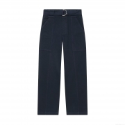 Women's Straight Leg Casual Pants With D-Ring Belt Navy Blue Polyester High Quality Fashion Long Trousers Streetwear Bottoms For Autumn Winter