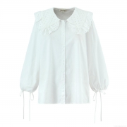 Women's Long Sleeve Shirt Polyester Cotton Blend Lace Hollow Out Embroidery Peter Pan Collar Lantern Sleeve Tie Cuff Button Down Casual Vintage European Style Tops