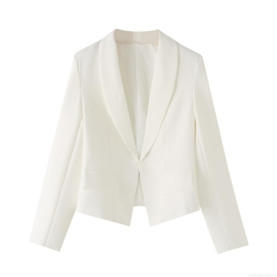 Women's Short Blazer Jacket Solid Color Long Sleeve Lapel Metal Hook Closure Polyester Outerwear For Casual Office Ladies