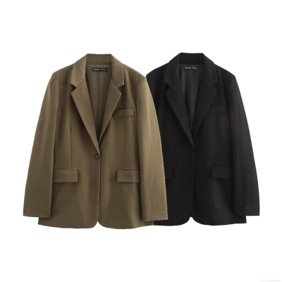 Women's Autumn Fashion Basic Solid Color Blazer Jacket Single Breasted Notch Lapel Mid-Long Suit Outerwear For Business Office Daily Wear