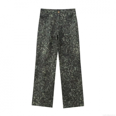Women's High Waisted Paisley Print Straight Leg Pants Western Fashion Vintage Casual Trousers Streetwear Style Wide Leg Long Pants Polyester Blend Pants