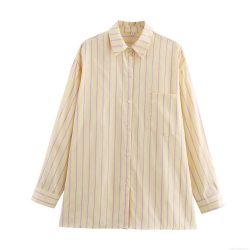 Women's Striped Long Sleeve Shirt 90% Cotton Blend Vertical Stripes Single Breasted Lapel Collar With Pocket Loose Fit Casual Daily Office Streetwear Chic Modern European Style Ladies Tops