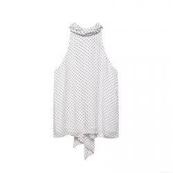 Women's Polka Dot Halter Neck Sleeveless Polyester Chiffon Top Elegant Bow Tie Summer Blouse Casual Streetwear For Ladies Lightweight Breathable