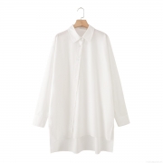 Women's 100% Cotton Long Sleeve Blouse Loose Fit Lapel Collar Button Down Shirt With Irregular Hem And Side Slit Casual Western Style Streetwear Oversized Top For Women