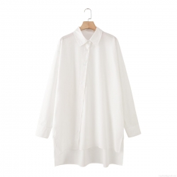 Women's 100% Cotton Long Sleeve Blouse Loose Fit Lapel Collar Button Down Shirt With Irregular Hem And Side Slit Casual Western Style Streetwear Oversized Top For Women