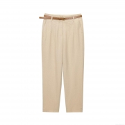 Women's Fashion Casual Straight Leg Trousers With Brown Belt High Waist Solid Color Polyester Blend Pants For Office Streetwear Daily