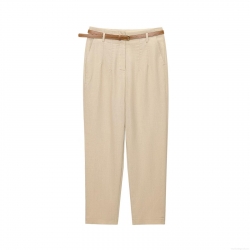 Women's Fashion Casual Straight Leg Trousers With Brown Belt High Waist Solid Color Polyester Blend Pants For Office Streetwear Daily