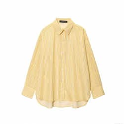 Women's Casual Oversized Stripe Shirt Long Sleeve Lapel Collar Button Down Polyester Blouse Autumn Fashion Streetwear Tops