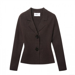 Women's Western Style Knitted Blazer Jacket Long Sleeve Slim Fit Single Breasted Knitwear With Floral Buttons Lapel Collar Elegant Office Streetwear Outerwear 100% Polyester