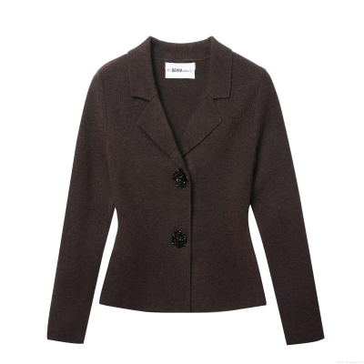 Women's Western Style Knitted Blazer Jacket Long Sleeve Slim Fit Single Breasted Knitwear With Floral Buttons Lapel Collar Elegant Office Streetwear Outerwear 100% Polyester