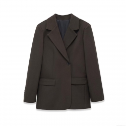 Women Elegant Oversized Blazer Jacket Solid Color Notch Lapel Single Breasted Office Suit Coat For Commuting Autumn Winter Polyester Woven Outerwear
