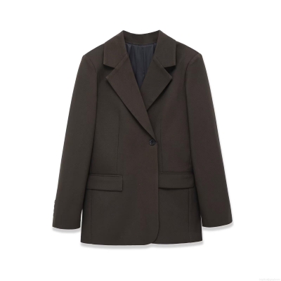 Women Elegant Oversized Blazer Jacket Solid Color Notch Lapel Single Breasted Office Suit Coat For Commuting Autumn Winter Polyester Woven Outerwear