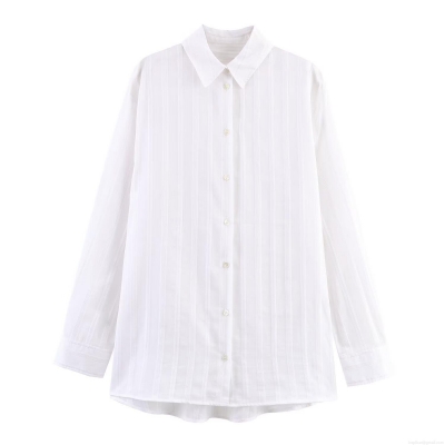 Women's Loose Vertical Striped Blouse Shirt Turn-down Collar Long Sleeve Casual Minimalist Polyester Spandex Button Down Top
