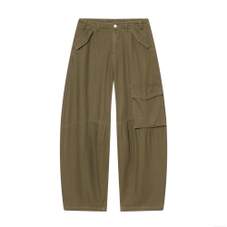 Women's Casual Cargo Pants High Waist Multi-Pocket Wide Leg Heavy Twill Cotton Blend Streetwear Trousers Olive Green Solid Color Fashion Jeans