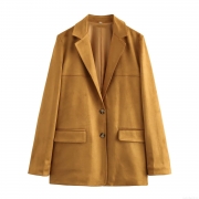 Women's Elegant Faux Suede Blazer Jacket Loose Fit Casual Long Sleeve Solid Color Suit Coat With Pockets For Office Commute Autumn Winter Women Outwear