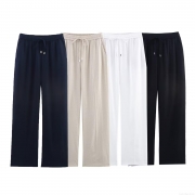Women's High Waist Straight Leg Pants Linen Blend Casual Loose Drawstring Trousers Retro INS Style Solid Color Fashion Bottoms for Ladies