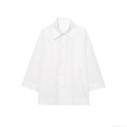 Women's White Long Sleeve Blouse Elegant 3D Feather Texture Jacquard Shirt Single Breasted Lapel Collar Button Up Casual Office Streetwear Chic Top