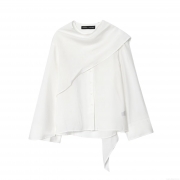 Women's Chic Asymmetric Layered Blouse Long Sleeve Minimalist White Shirt Casual Office Top For Lady