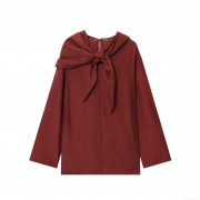 Women's Retro Bow Tie Neck Blouse Elegant Long Sleeve Polyester Shirt Solid Color Crinkle Texture Casual Top for Office Dating