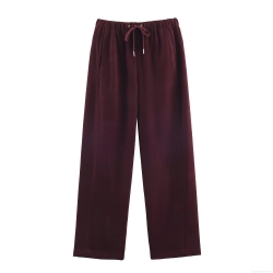 Women's High Waist Wide Leg Pants Casual Drawstring Elastic Waist Polyester Woven Straight Trousers Solid Color Loose Slacks For Women Daily Wear