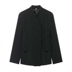 Women's Slim Fit Solid Black Blazer Jacket Long Sleeve Polyester Casual Office Business Suit Outerwear Fashion Lapel Coat With Flap Pockets