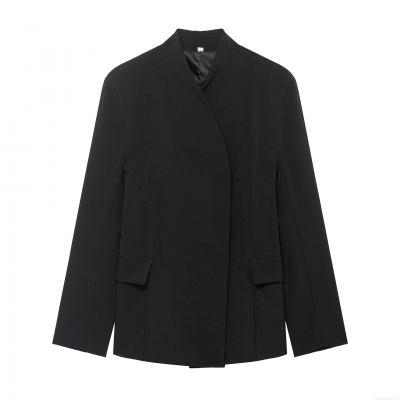 Women's Slim Fit Solid Black Blazer Jacket Long Sleeve Polyester Casual Office Business Suit Outerwear Fashion Lapel Coat With Flap Pockets